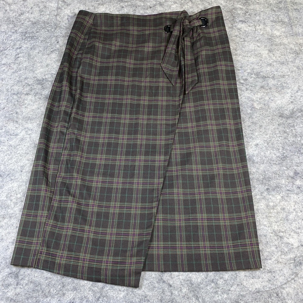 Vince Camuto Pencil Skirt Women's 14 Multicolored Tartan Plaid Faux‎ Wrap Tie